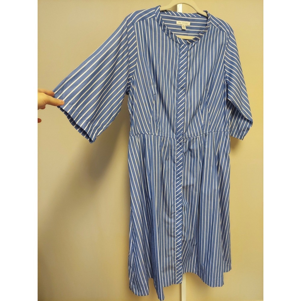 Free Assembly Womens Blue White Striped Button Front Midi Shirt Dress XL 16-18